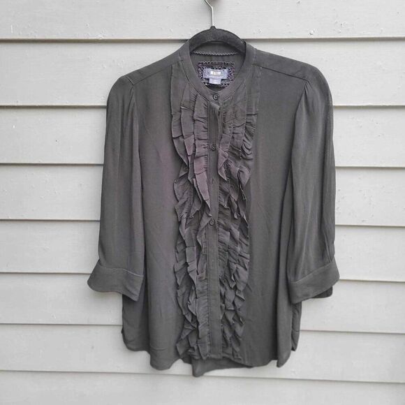 Mauve by Anthropologie Sheer Black Ruffle Button Down Top XS - Picture 1 of 11